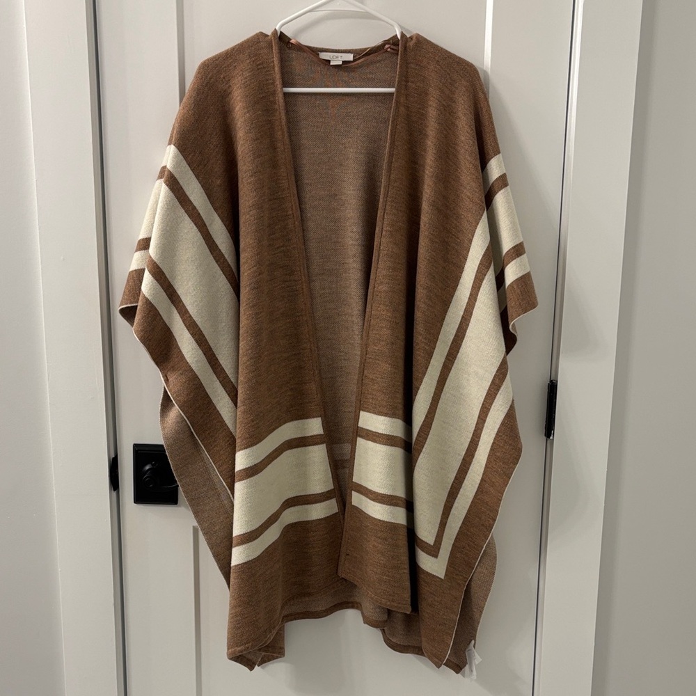 LOFT Tan and Cream Knit Poncho